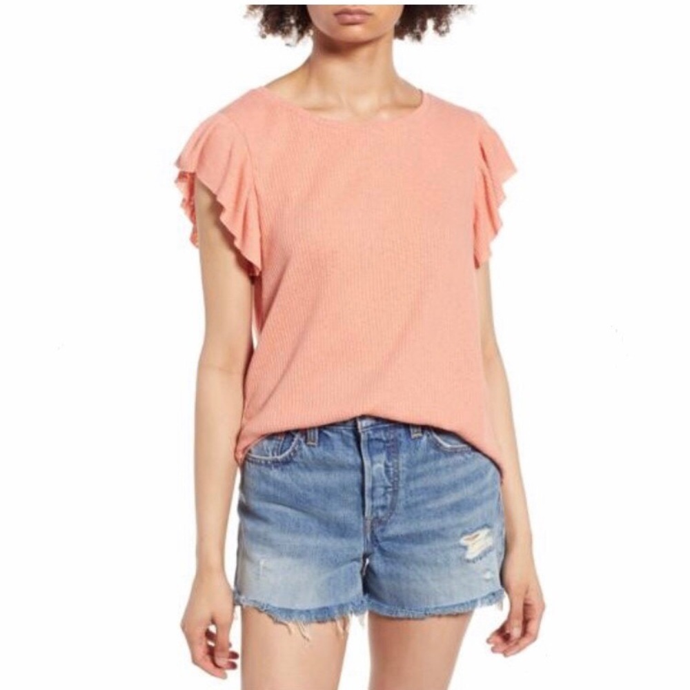 Bp Ruffle Cap Sleeve Tee Crewneck